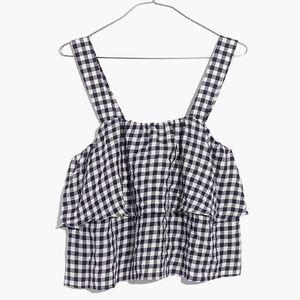 🤑📦 MADEWELL Gingham Tier Crop Top in Navy Blue
